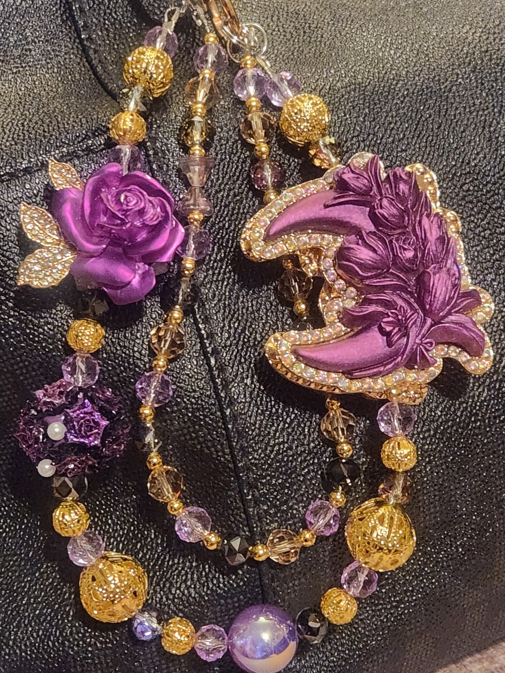 Purple Floral Moon Charms for Purse and Phone - Gold Accents